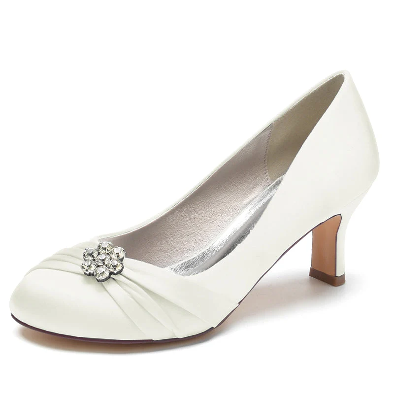 Women's Wedding Shoes Round Toe Mid Heel Comfortable Bridal Shoes with Rhinestone & Ruffles - Image 8