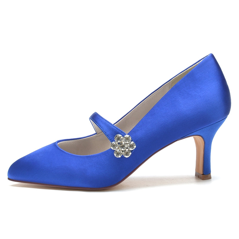 Women's Wedding Shoes White Round Toe Mid Heel Simple Bridal Shoes - 이미지 3