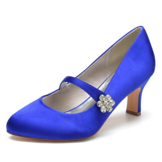 Women's Wedding Shoes White Round Toe Mid Heel Simple Bridal Shoes