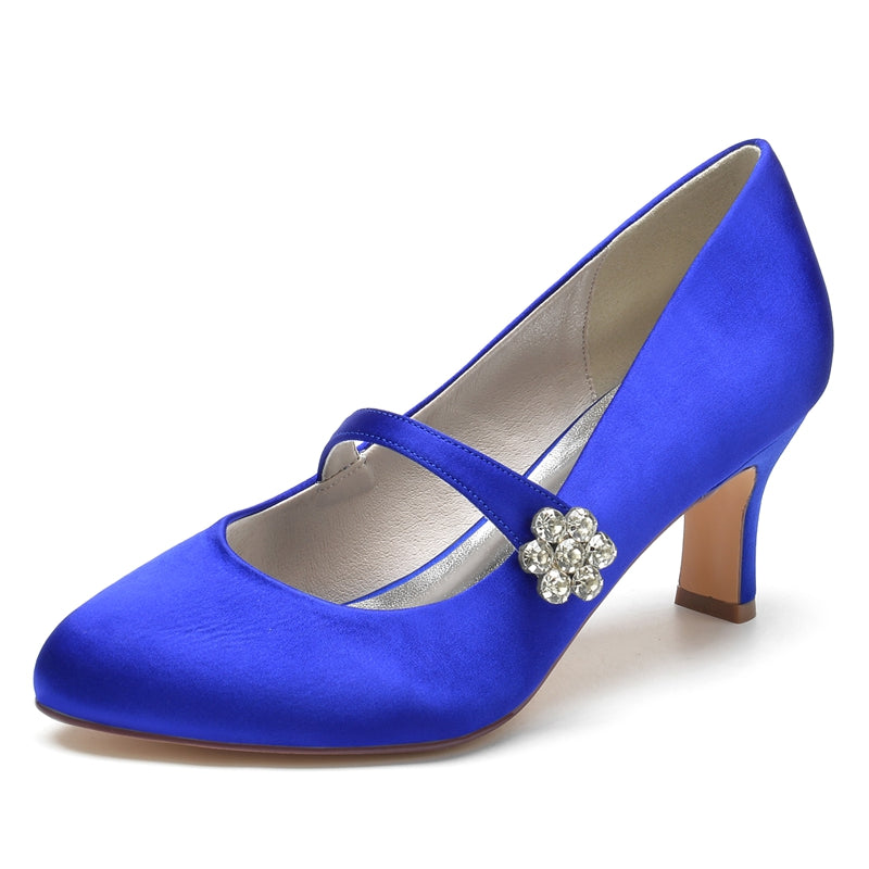 Women's Wedding Shoes White Round Toe Mid Heel Simple Bridal Shoes - 이미지 2