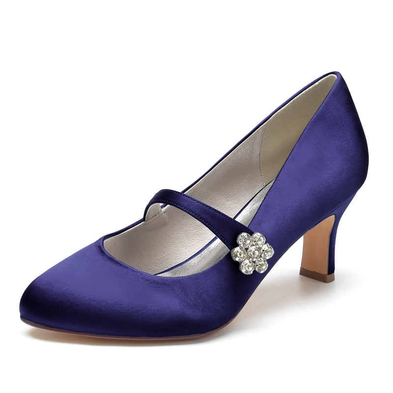 Women's Wedding Shoes White Round Toe Mid Heel Simple Bridal Shoes - 이미지 6