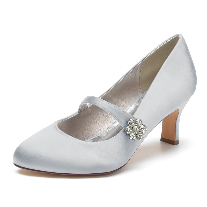 Women's Wedding Shoes White Round Toe Mid Heel Simple Bridal Shoes - 이미지 10