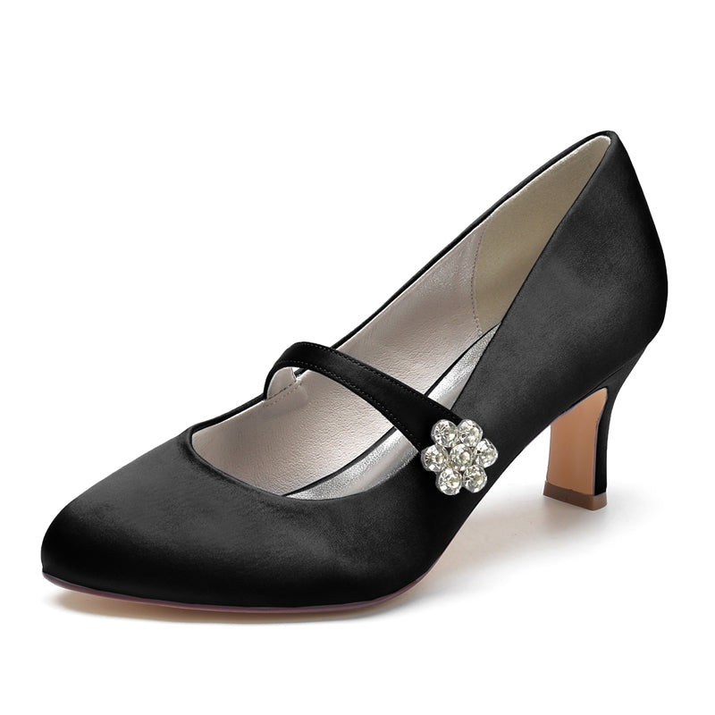 Women's Wedding Shoes White Round Toe Mid Heel Simple Bridal Shoes - 이미지 12