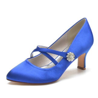 Women's Wedding Shoes Round Toe Mid Heel Crossed Straps Stylish Bridal Shoes with Rhinestone