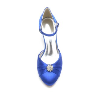 Women's Wedding Shoes Closed Toe Mid Heel Buckle Bridal Shoes with Rhinestone & Ruffles