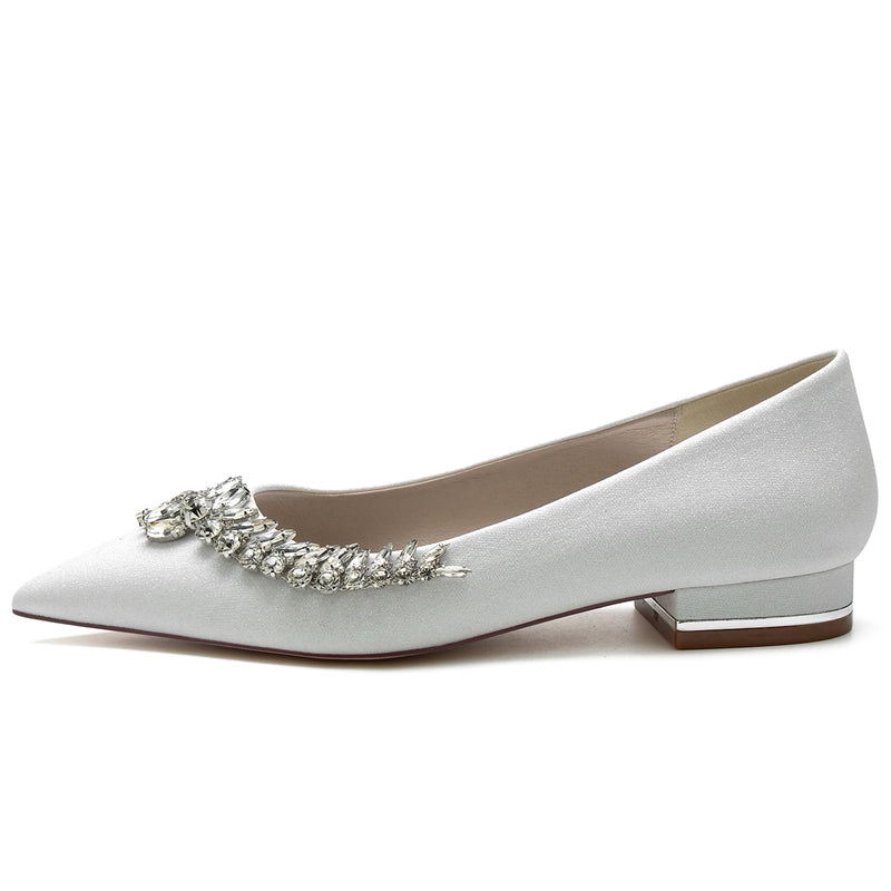 Women's Wedding Shoes Pointed Toe Square Heel Stylish Bridal Shoes with Asymmetrical Rhinestone - Image 2
