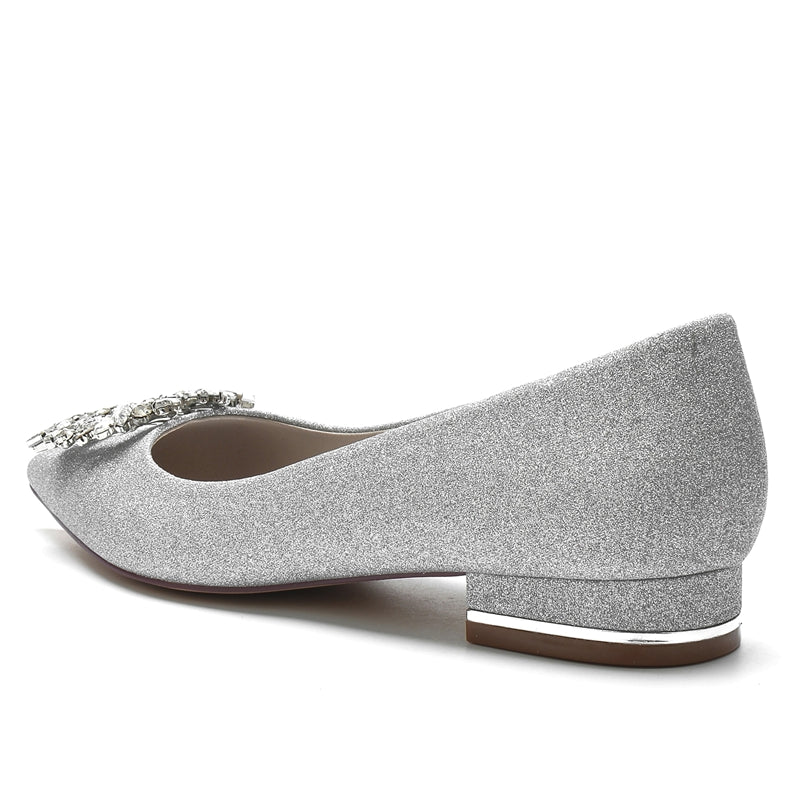 Women's Wedding Shoes Closed Toe Flat Heel Elegant Bridal Shoes with Square Rhinestone - 画像 (3)
