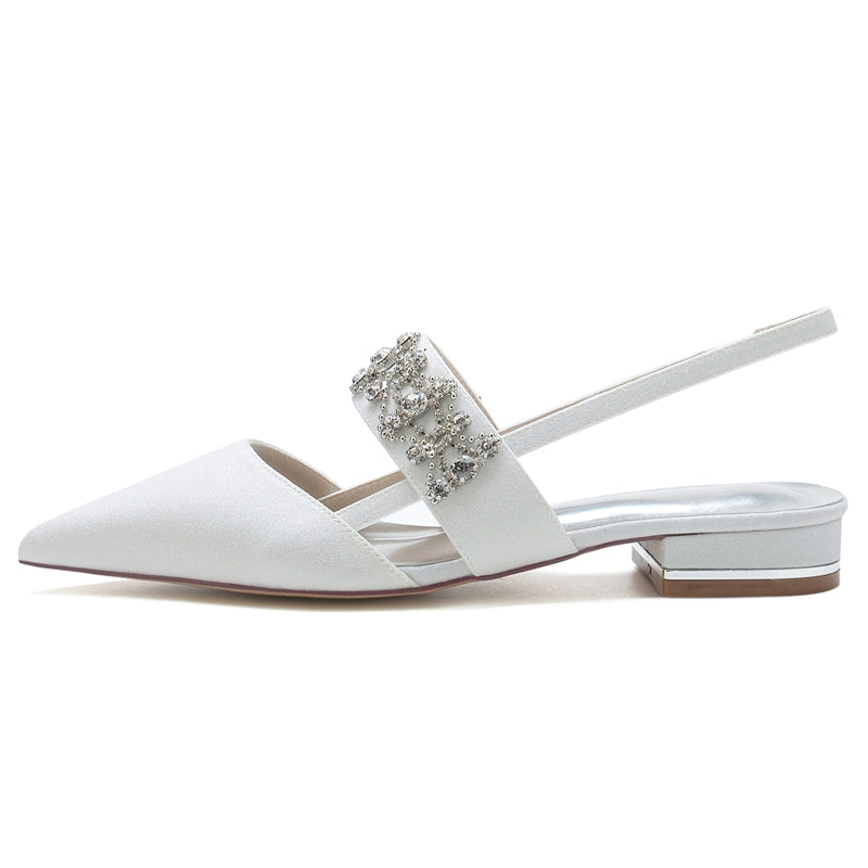 Women's Wedding Shoes White Closed Toe Buckle Slip-On Bridal Shoes with Rhinestone & Beadings - 이미지 3