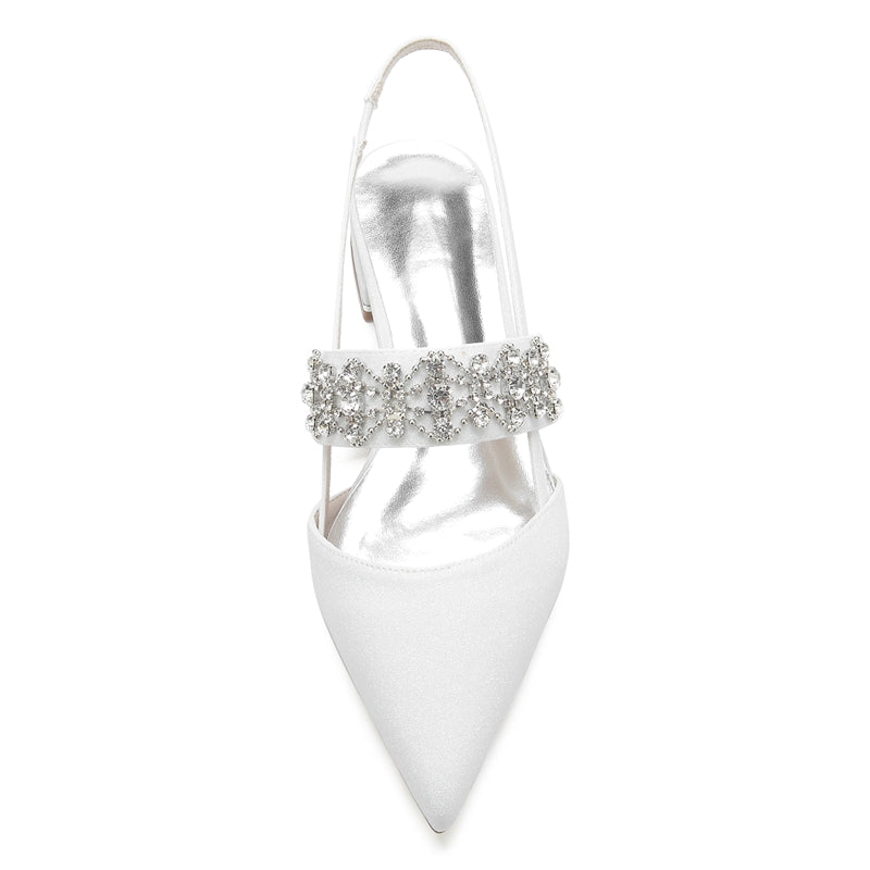 Women's Wedding Shoes White Closed Toe Buckle Slip-On Bridal Shoes with Rhinestone & Beadings - 이미지 4