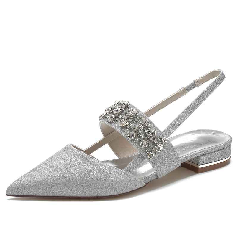 Women's Wedding Shoes White Closed Toe Buckle Slip-On Bridal Shoes with Rhinestone & Beadings - 이미지 6