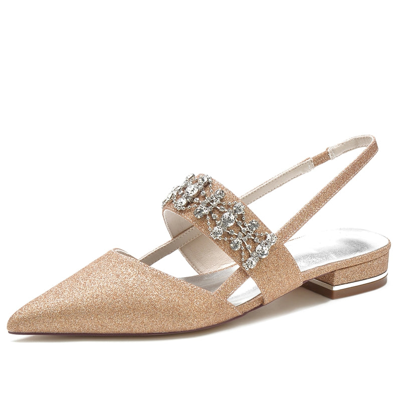 Women's Wedding Shoes White Closed Toe Buckle Slip-On Bridal Shoes with Rhinestone & Beadings - 이미지 7