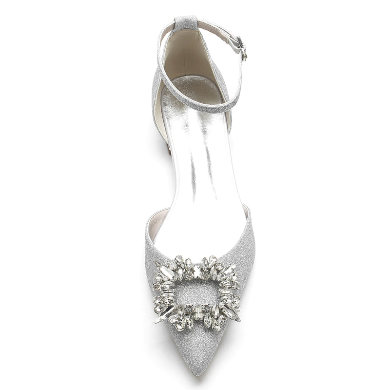 Women's Wedding Shoes Closed Toe Low Heel Sparkling Buckle Bridal Shoes with Square Rhinestone - 이미지 2