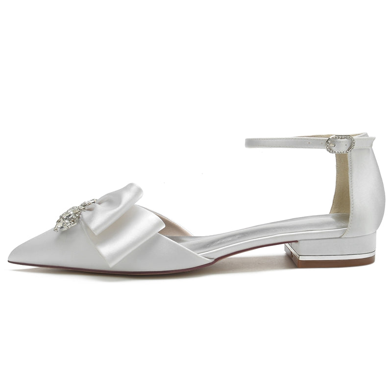 Women's Wedding Shoes Pointed Toe Flat Heel Buckle Elegant Bridal Shoes with Rhinestone & Ruffles - Image 5