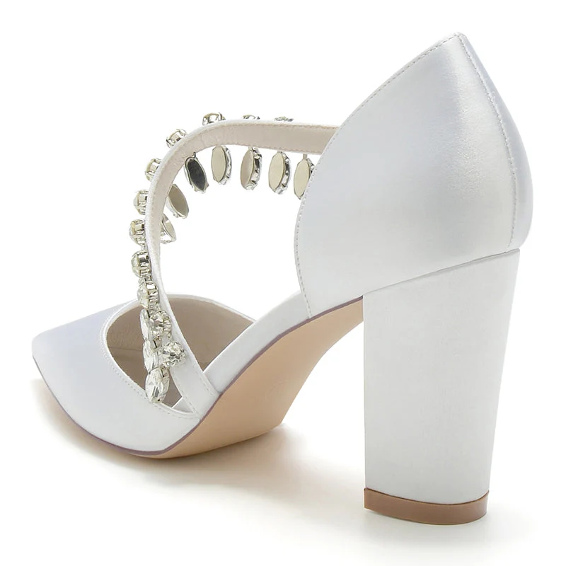 Women's Wedding Shoes Pointed Toe High Heel Fashion Bridal Shoes with Rhinestone Strap - 画像 (4)