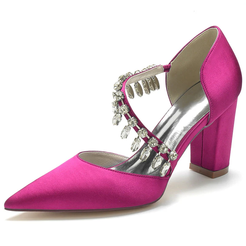 Women's Wedding Shoes Pointed Toe High Heel Fashion Bridal Shoes with Rhinestone Strap - 画像 (6)