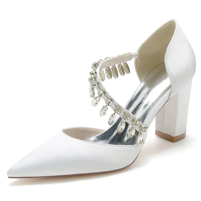 Women's Wedding Shoes Pointed Toe High Heel Fashion Bridal Shoes with Rhinestone Strap