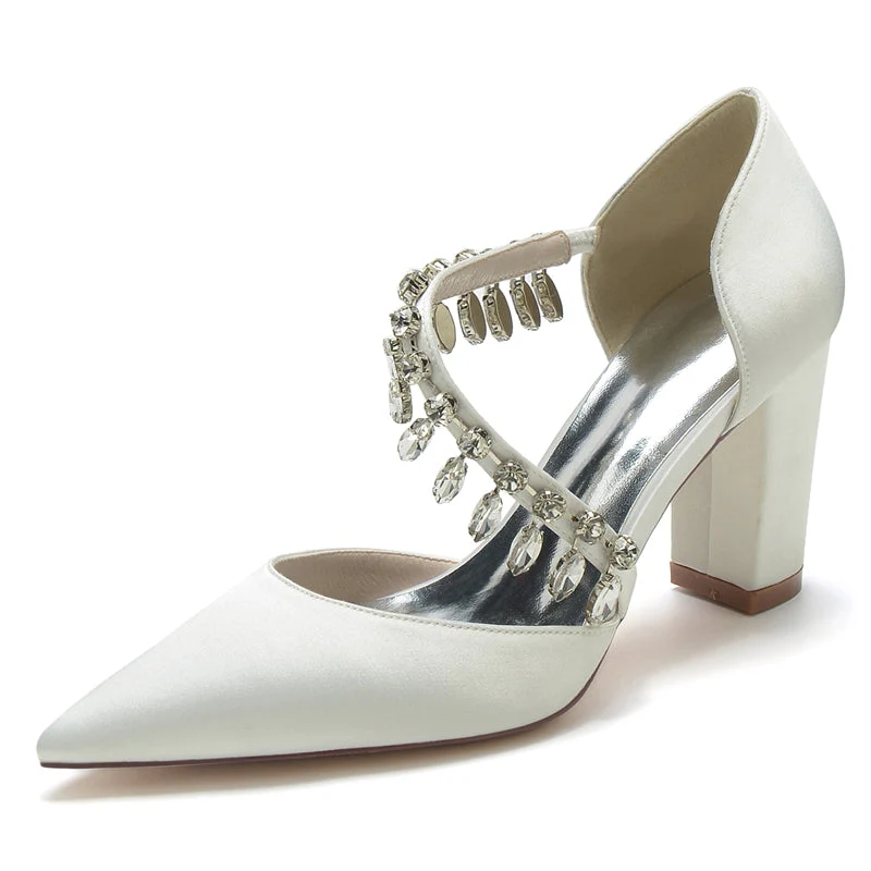 Women's Wedding Shoes Pointed Toe High Heel Fashion Bridal Shoes with Rhinestone Strap - 画像 (8)