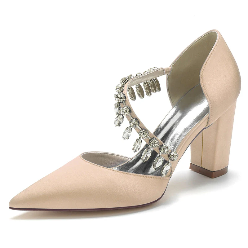 Women's Wedding Shoes Pointed Toe High Heel Fashion Bridal Shoes with Rhinestone Strap - 画像 (11)