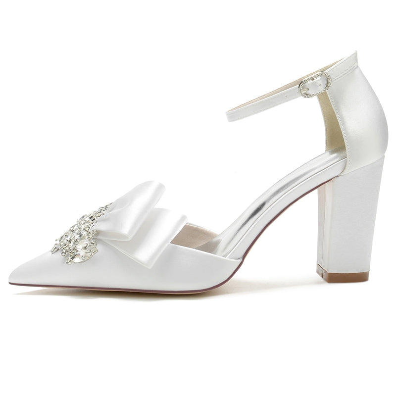 Women's Wedding Shoes Pointed Toe Luxurious Buckle Bridal Shoes with Rhinestone & Ruffles - 이미지 3