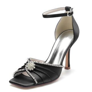 Women's Wedding Shoes Opened Toe Stiletto Heel Luxurious Bridal Shoes with Crystal & Ruffles