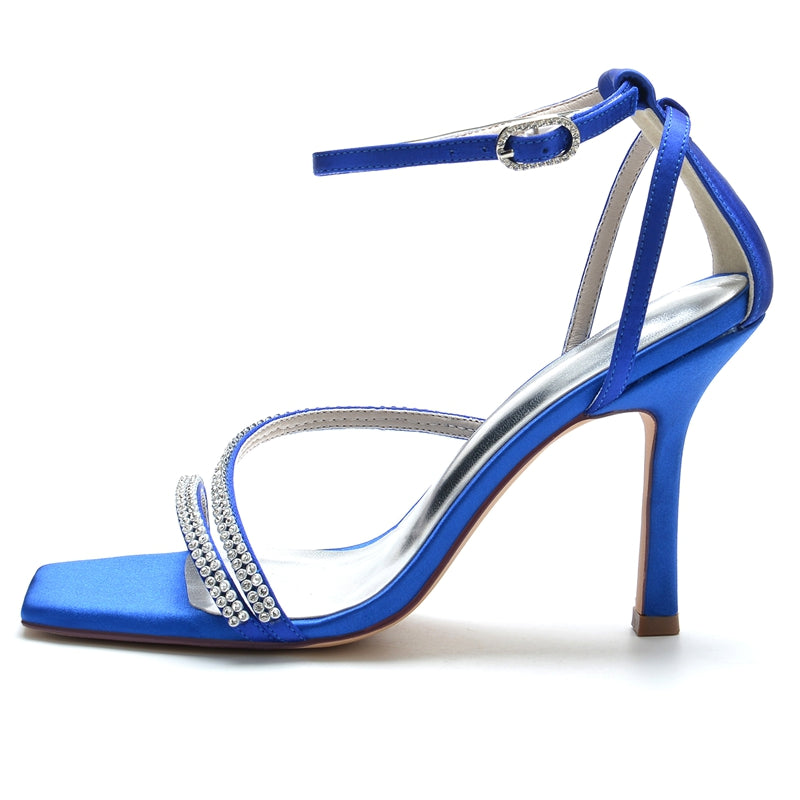 Women's Wedding Shoes Peep Toe High Heel Buckle Bridal Shoes with Crystal Straps - Image 3