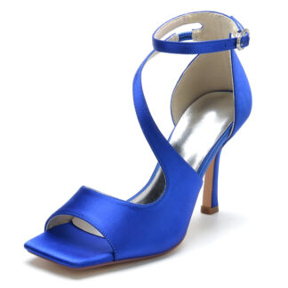 Women's Wedding Shoes Dark Blue Opened Toe High Heel Elegant Chic Buckle Bridal Shoes