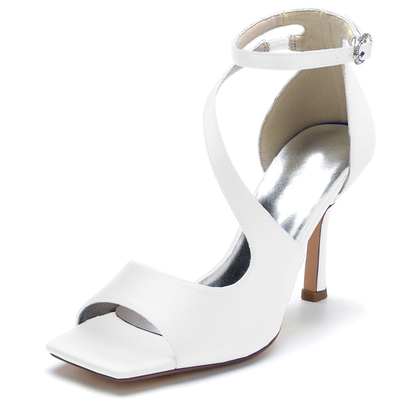 Women's Wedding Shoes Dark Blue Opened Toe High Heel Elegant Chic Buckle Bridal Shoes - 画像 (7)