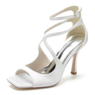 Women's Wedding Shoes Peep Toe Stiletto Heel Crossed Straps Minimalism Buckle Bridal Shoes