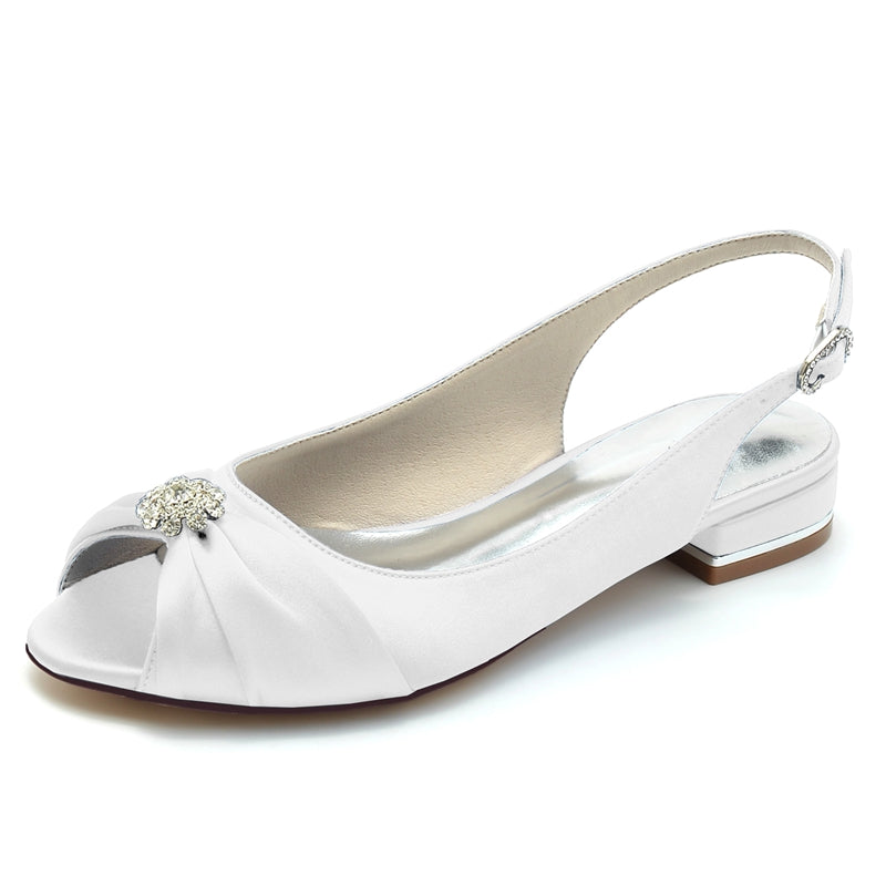 Women's Wedding Shoes Open Toe Flat Heel Comfortable Bridal Shoes with Rhinestone & Ruffles - 이미지 7