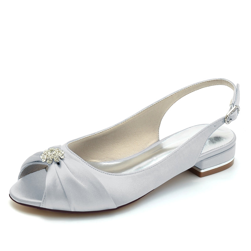 Women's Wedding Shoes Open Toe Flat Heel Comfortable Bridal Shoes with Rhinestone & Ruffles - 이미지 11