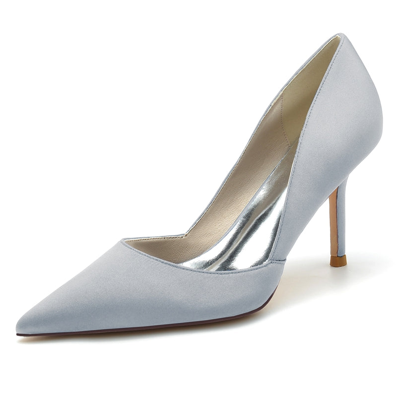 Women's Wedding Shoes Pointed Toe High Heel Silk Satin Minimalism Bridal Shoes - 画像 (10)