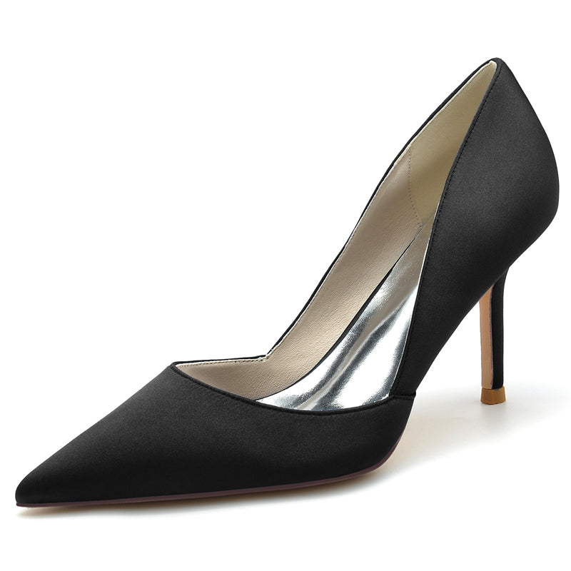 Women's Wedding Shoes Pointed Toe High Heel Silk Satin Minimalism Bridal Shoes - 画像 (12)