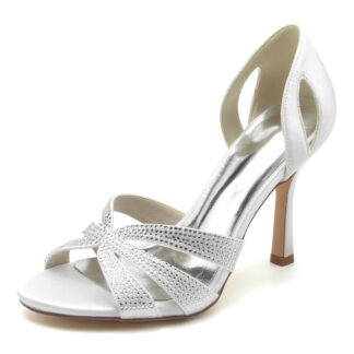 Women's Wedding Shoes Peep Toe High Heel Crossed Straps Bridal Shoes with Imitation Crystal