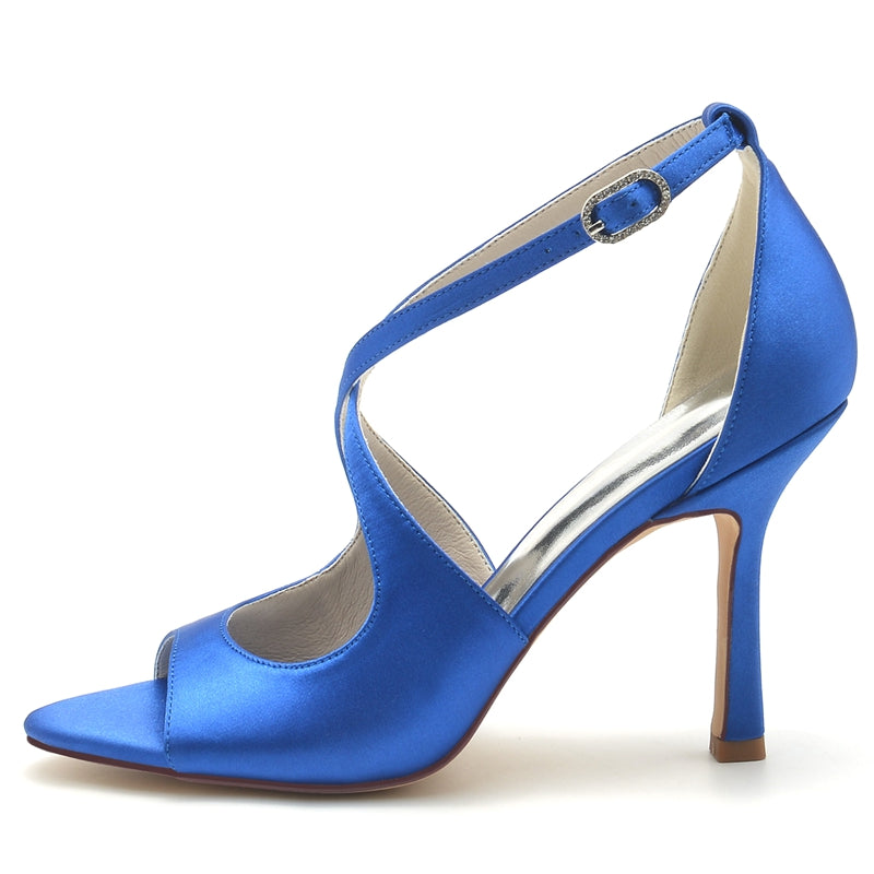 Women's Wedding Shoes White Opened Toe High Heel Chic Bridal Shoes with Crossed Strap - Image 3