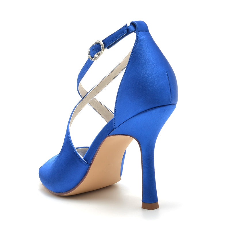 Women's Wedding Shoes White Opened Toe High Heel Chic Bridal Shoes with Crossed Strap - Image 4