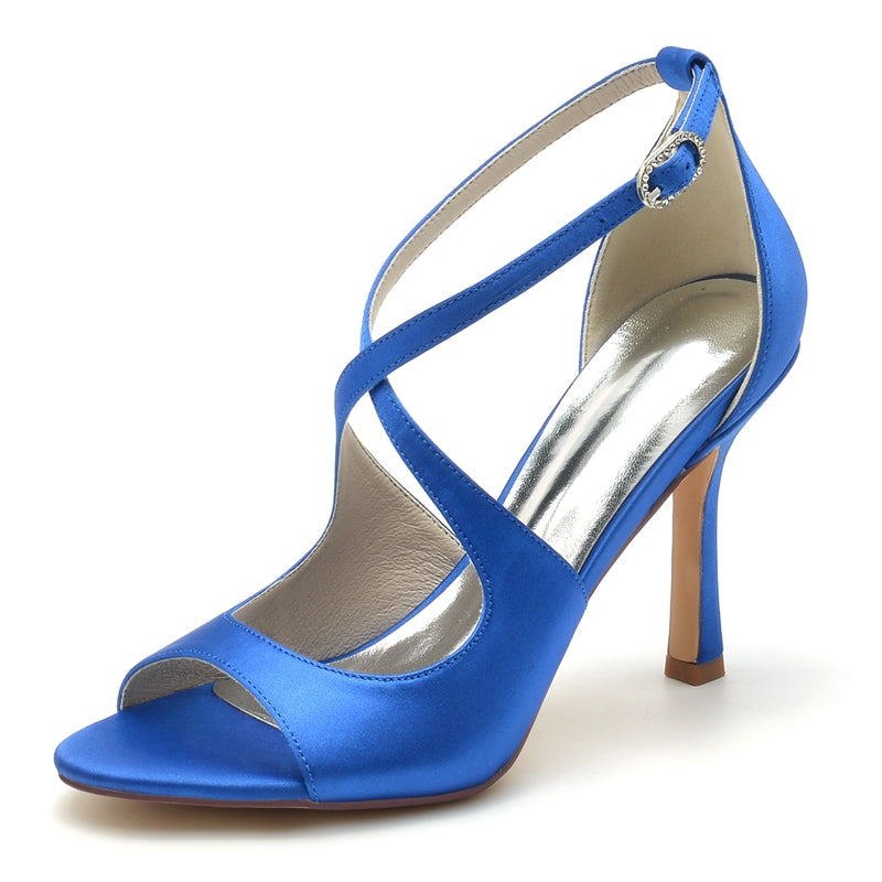 Women's Wedding Shoes White Opened Toe High Heel Chic Bridal Shoes with Crossed Strap - Image 2