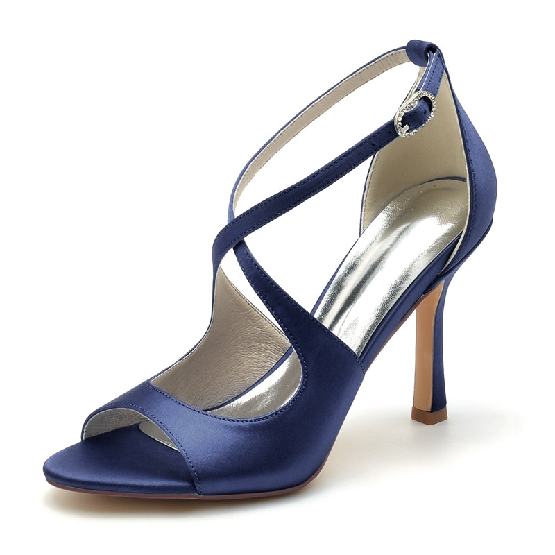 Women's Wedding Shoes White Opened Toe High Heel Chic Bridal Shoes with Crossed Strap - Image 6