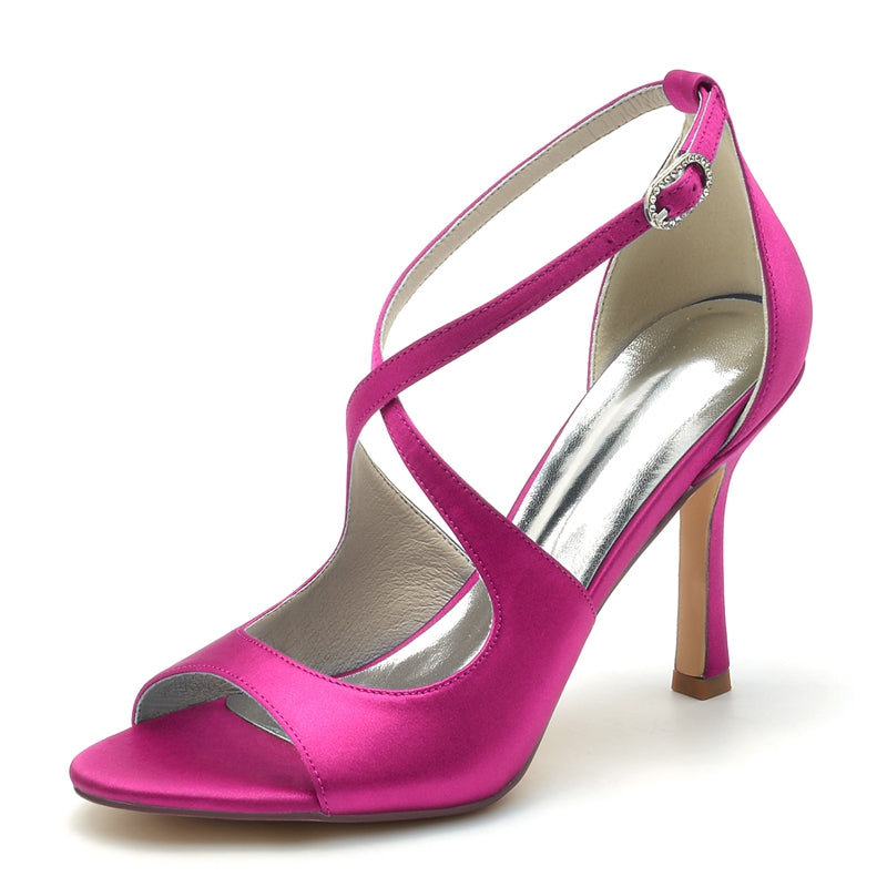 Women's Wedding Shoes White Opened Toe High Heel Chic Bridal Shoes with Crossed Strap - Image 7