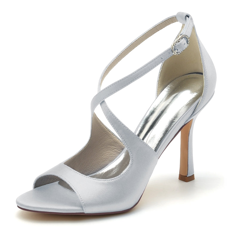 Women's Wedding Shoes White Opened Toe High Heel Chic Bridal Shoes with Crossed Strap - Image 10