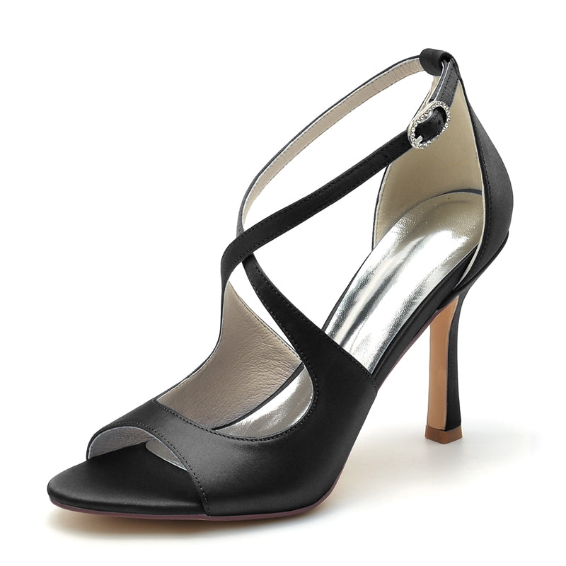 Women's Wedding Shoes White Opened Toe High Heel Chic Bridal Shoes with Crossed Strap - Image 12