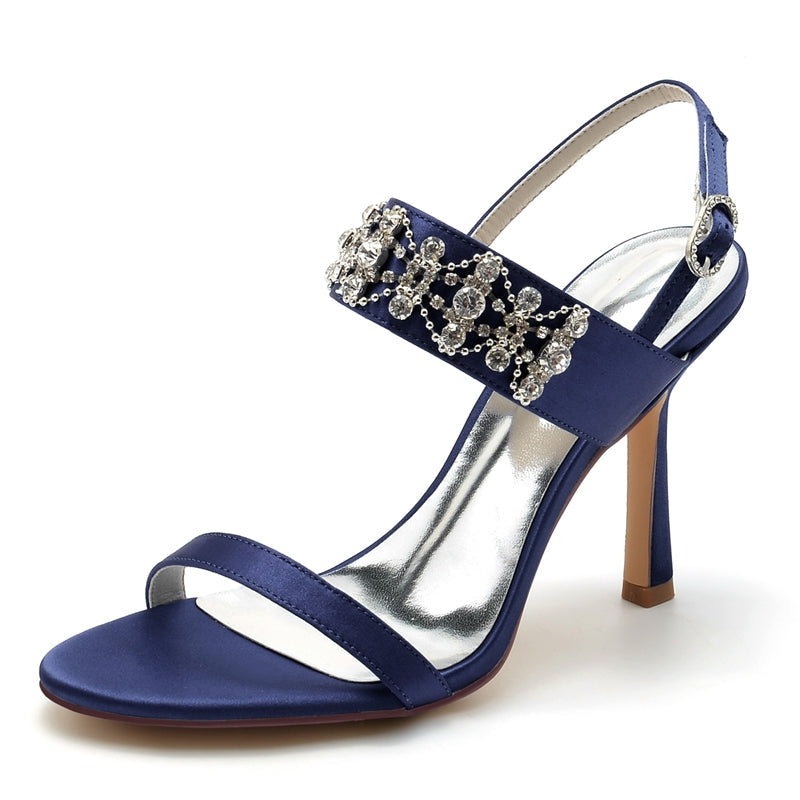 Women's Wedding Shoes Peep Toe High Heel Rhinestone Chain Luxury Buckle Bridal Shoes - Image 5