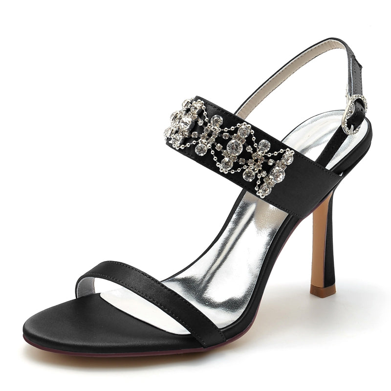 Women's Wedding Shoes Peep Toe High Heel Rhinestone Chain Luxury Buckle Bridal Shoes - Image 12