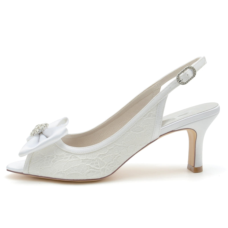 Women's Wedding Shoes Peep Toe Exquisite Lace Buckle Bridal Shoes with Rhinestone & Bow(s) - 이미지 3