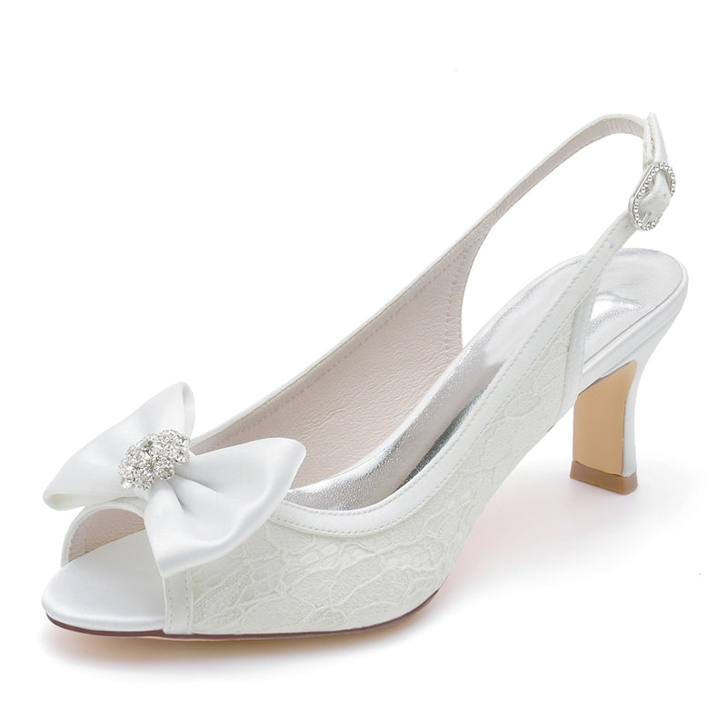 Women's Wedding Shoes Peep Toe Exquisite Lace Buckle Bridal Shoes with Rhinestone & Bow(s) - 이미지 2