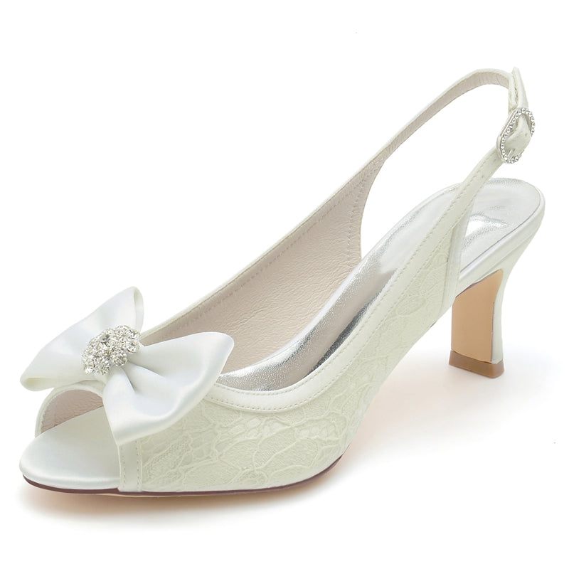 Women's Wedding Shoes Peep Toe Exquisite Lace Buckle Bridal Shoes with Rhinestone & Bow(s) - 이미지 7