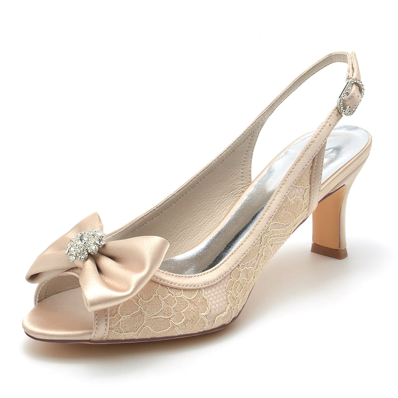 Women's Wedding Shoes Peep Toe Exquisite Lace Buckle Bridal Shoes with Rhinestone & Bow(s)