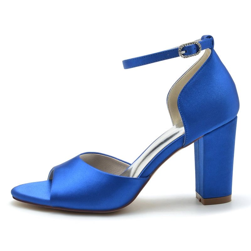 Women's Wedding Shoes Royal Blue Open Toe Block Heel Minimalism Buckle Bridal Shoes - 이미지 3