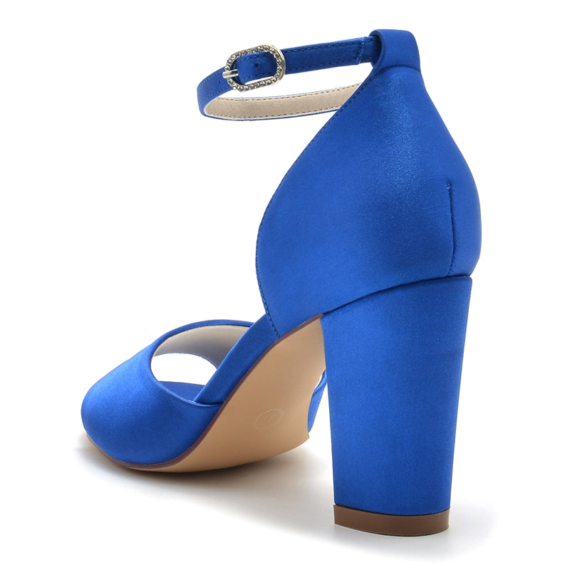 Women's Wedding Shoes Royal Blue Open Toe Block Heel Minimalism Buckle Bridal Shoes - 이미지 4