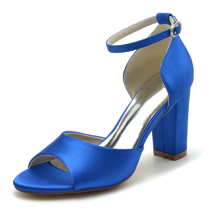 Women's Wedding Shoes Royal Blue Open Toe Block Heel Minimalism Buckle Bridal Shoes