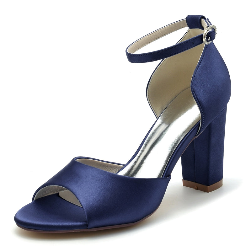Women's Wedding Shoes Royal Blue Open Toe Block Heel Minimalism Buckle Bridal Shoes - 이미지 5